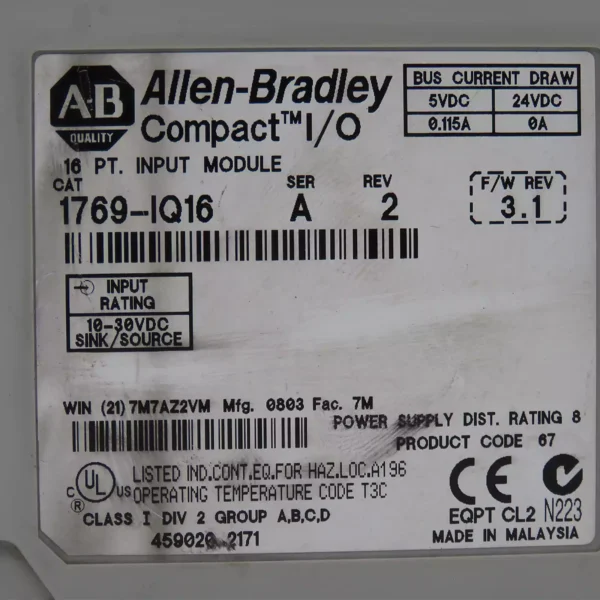 Allen-Bradley 1769-IQ16 Compact IO Digital Input Module Series A 10-30 VDC - Reliable Industrial Automation Solution